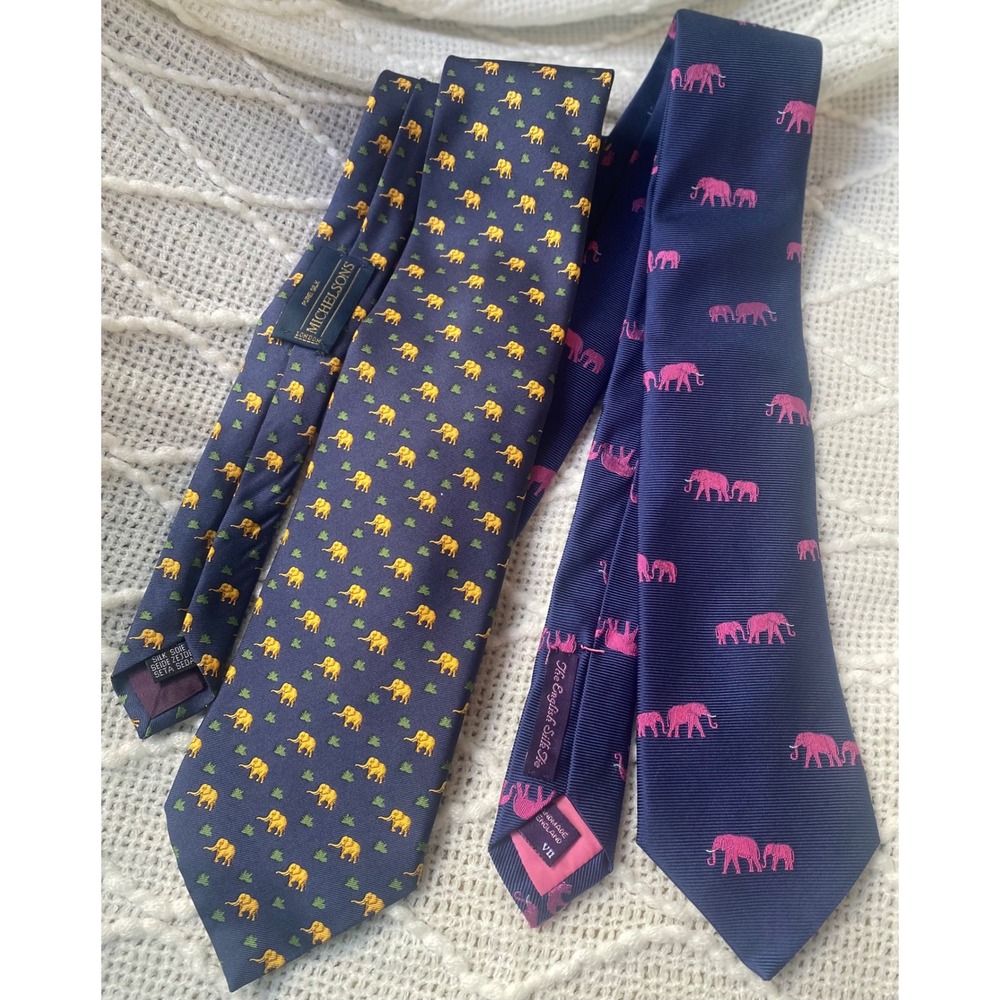 2 Silk Elephant Novelty Ties English Silk Mitchelsons London Excellent Gift!